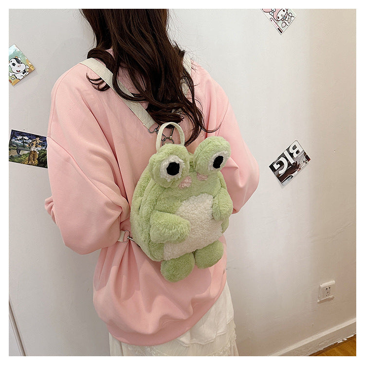 Soft And Adorable Frog Doll Plush Bag — in use