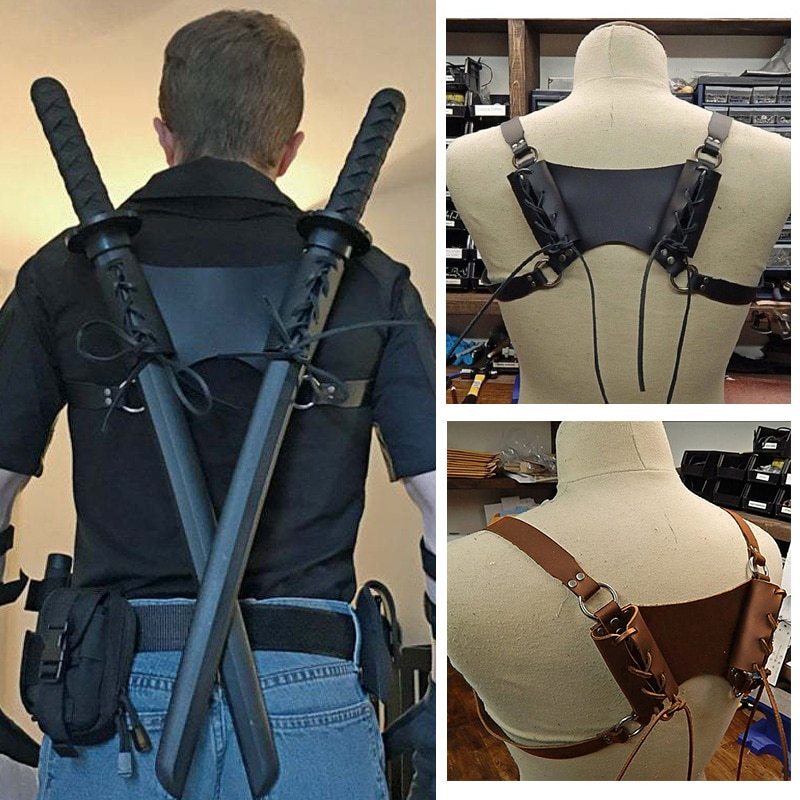 Medieval Warrior PU Leather Shoulder Armor - Cosplay Prop — included in Samurai Warrior Cosplay Set — Armor Costume + Shoulder Armor + Wig