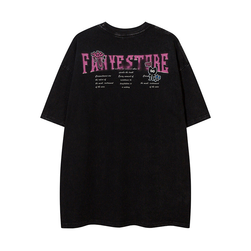 Cartoon Anime Print Distressed T-shirt For | Magic Stories
