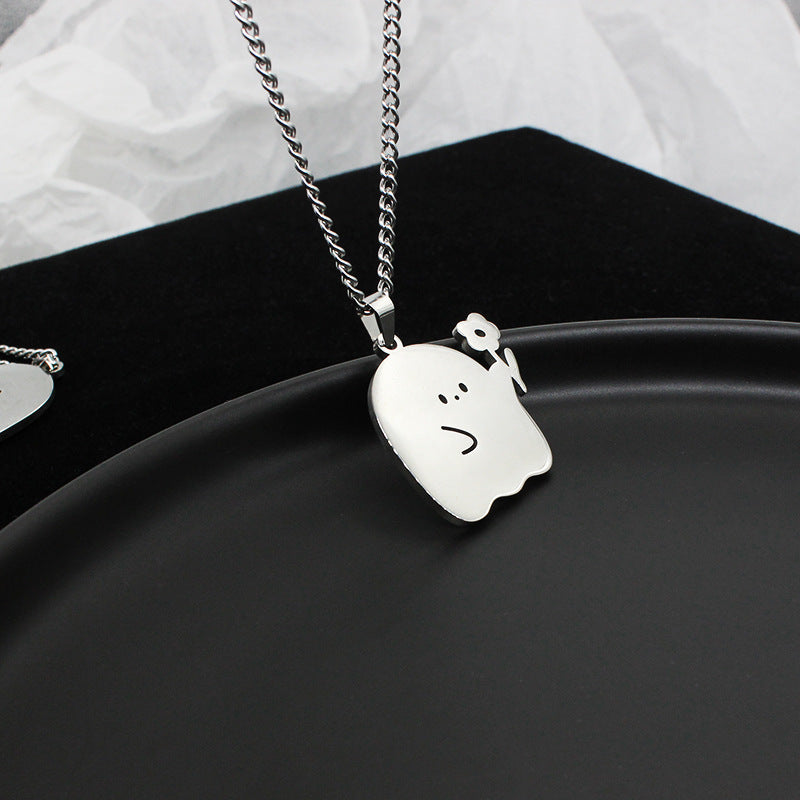 Cute Ghost Couple Necklace - Stainless Steel — back view