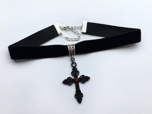 Gothic Cross Black Velvet Choker | Magic Stories