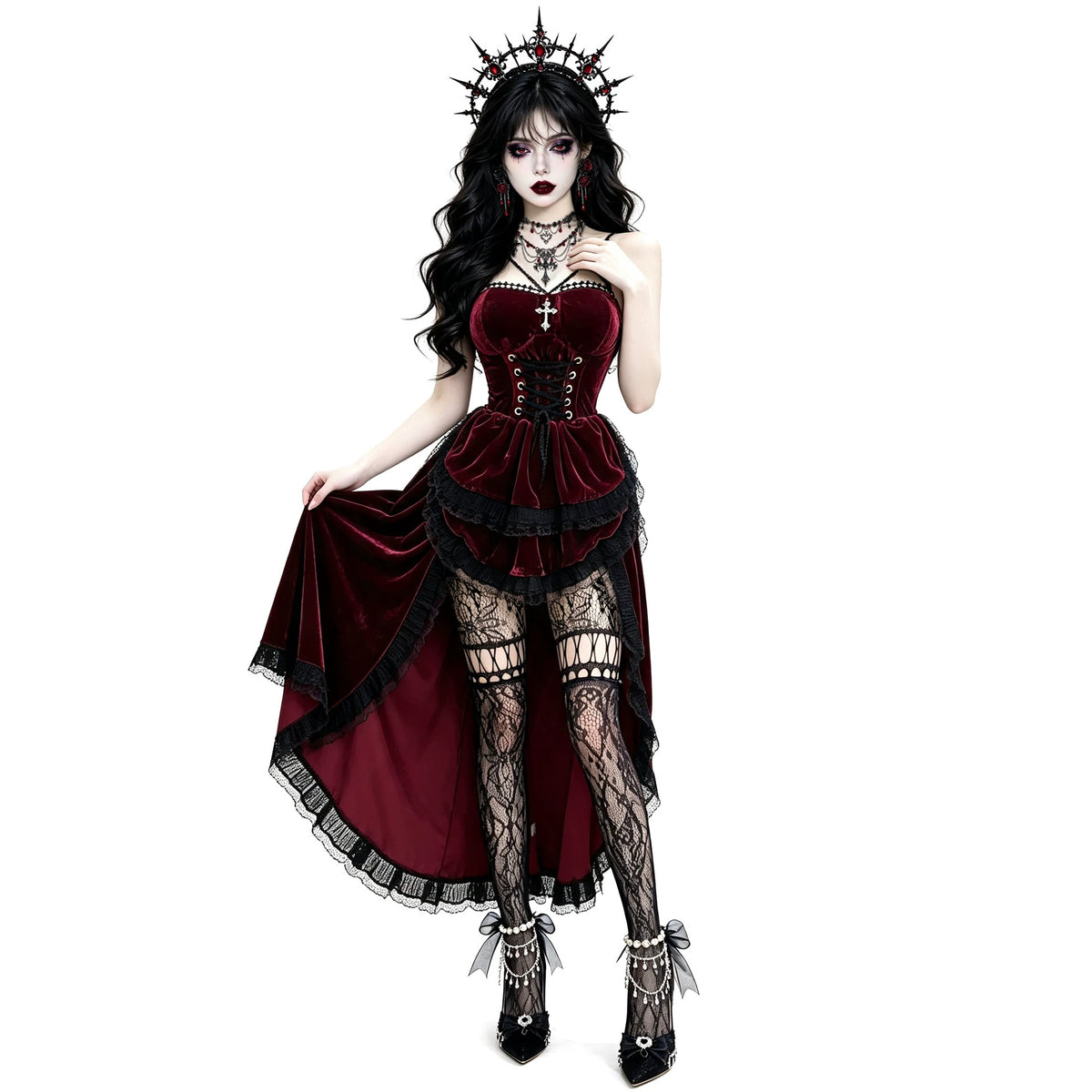 Burgundy Velvet Corseted Mermaid Gown Dark | Magic Stories