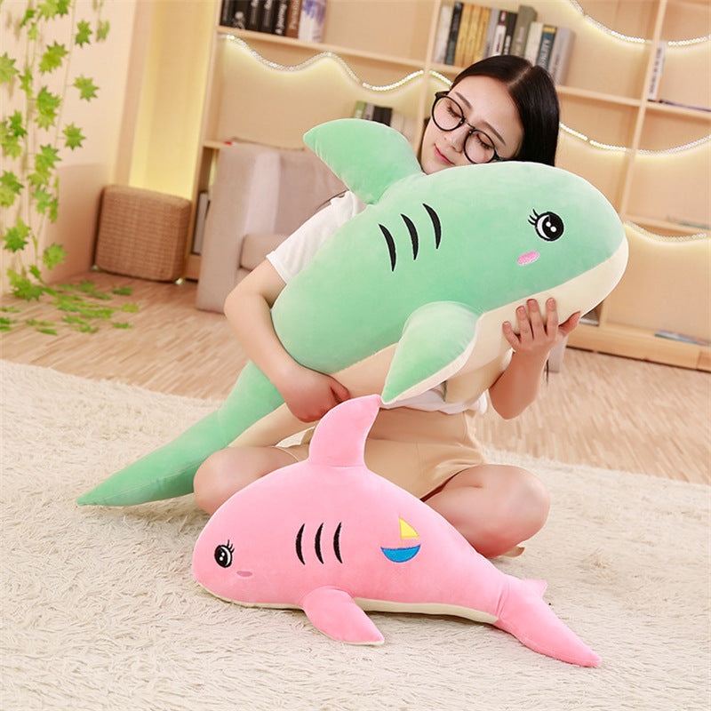 Feather Soft Body Shark Shape Doll Pillow — back view