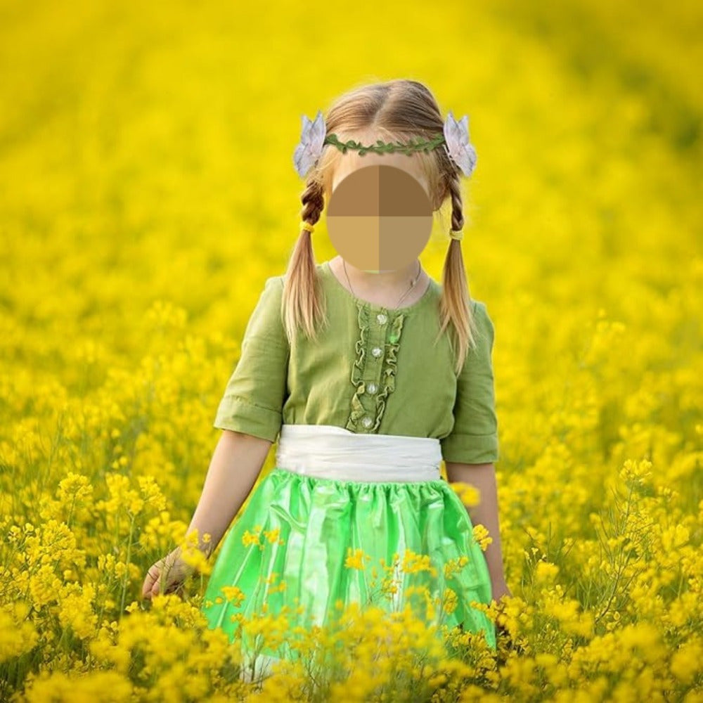 5-piece Fairy Dress Costume Set With A Green Skirt, Ears, Headband, Wing Clips, And Magic Wand—a Magical Fairy — detail