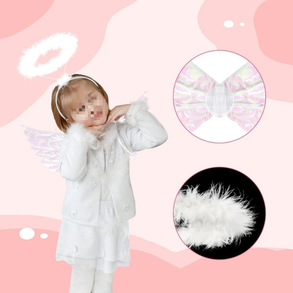 Party Favors: 2-piece Set Of White Angel Wings, Halo Costume, Angel Role-play Costume, Carnival Role-play Party, — detail