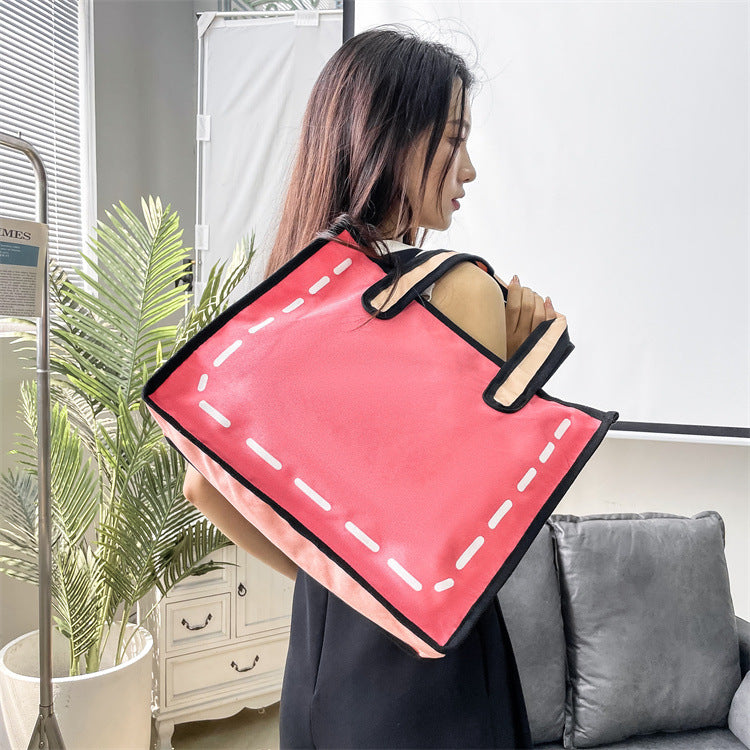 Cartoon Anime Girl Canvas Bag — back view