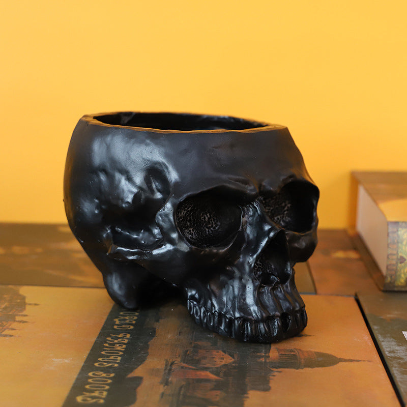Halloween Prop Creative Resin Skull Flowerpot — back view