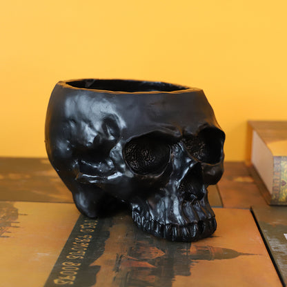 Halloween Prop Creative Resin Skull Flowerpot — back view