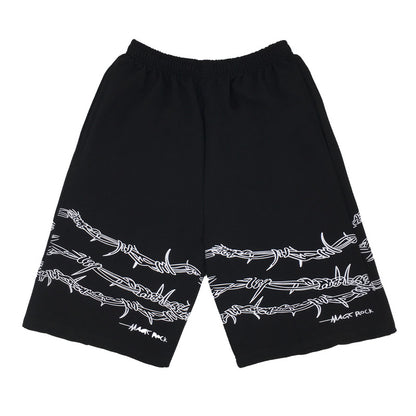 Shorts Men's Loose Casual Trend Dark Line Harajuku Style Front And Rear Iron Chain Pattern Fashion Sports