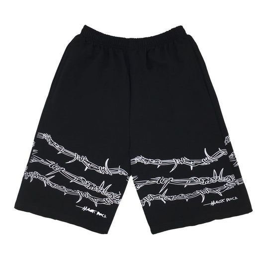Shorts Men's Loose Casual Trend Dark Line Harajuku Style Front And Rear Iron Chain Pattern Fashion Sports