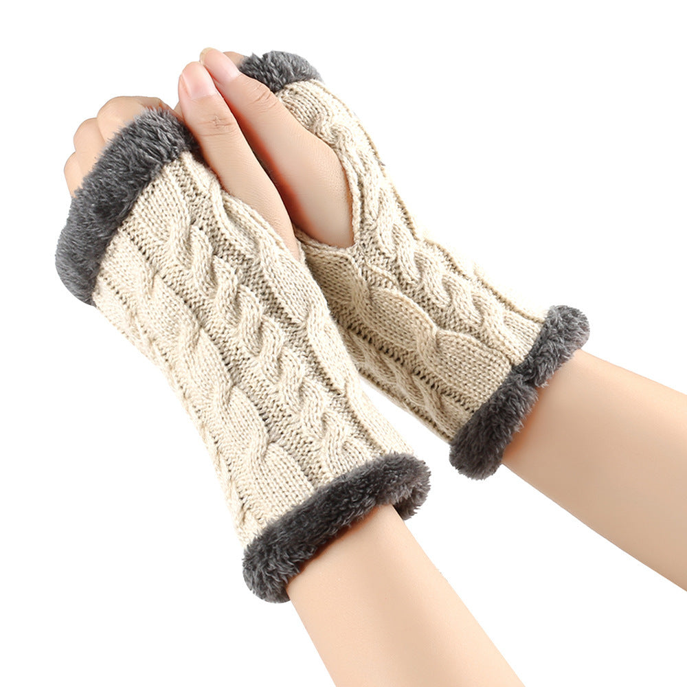 Winter Plush Gloves Twist Knitted Fingerless | Magic Stories