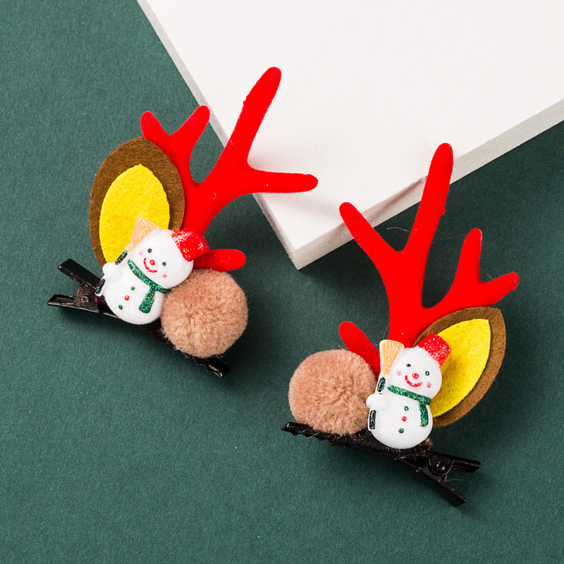 Christmas Series Cute Moose Horns Bells Flannel Two-piece Hairpin — back view