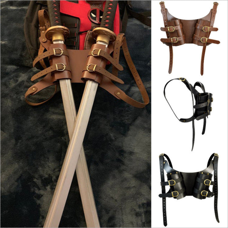 PU Leather Back Double Sword Set Stage Show Performance COSPLAY Photography Photo Props — side view
