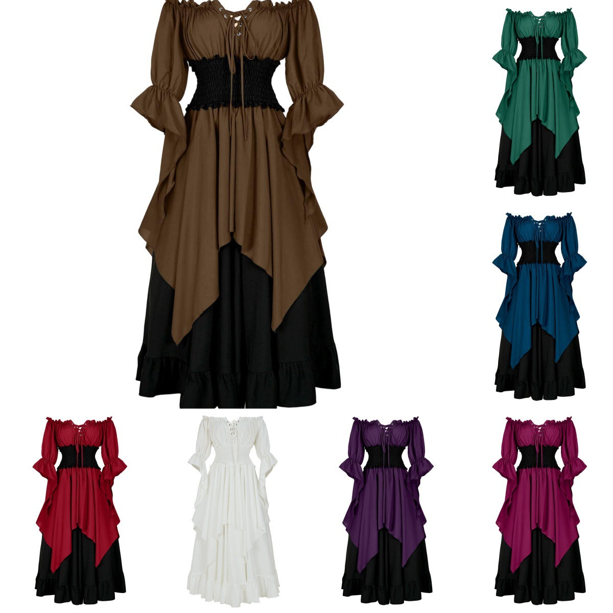 Retro Cosplay Halloween Pleated Corset Dress — back view