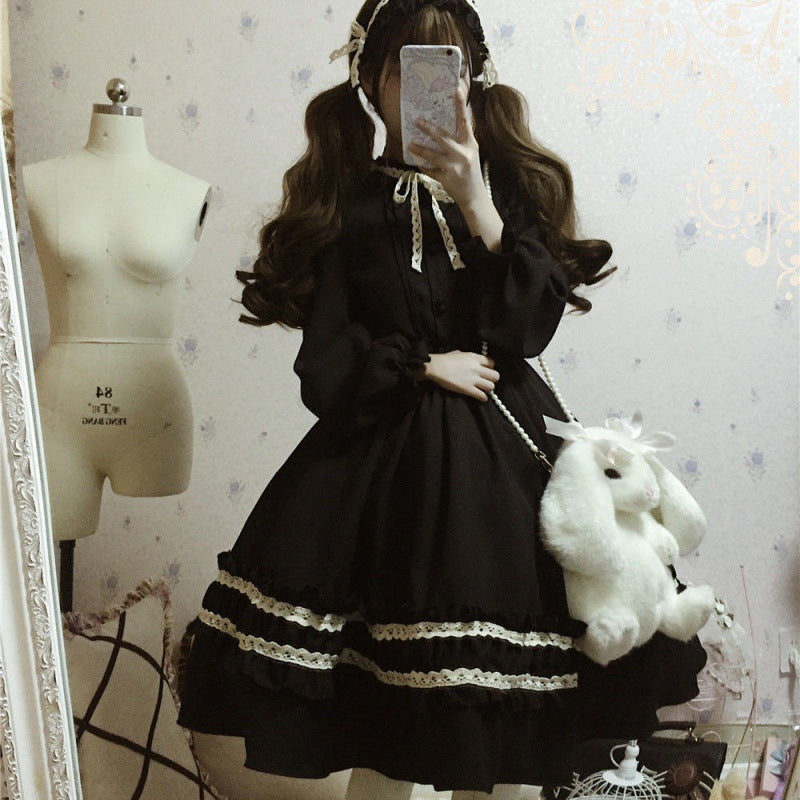Gothic Vintage Lolita Dress Women Japanese Style Palace — side view