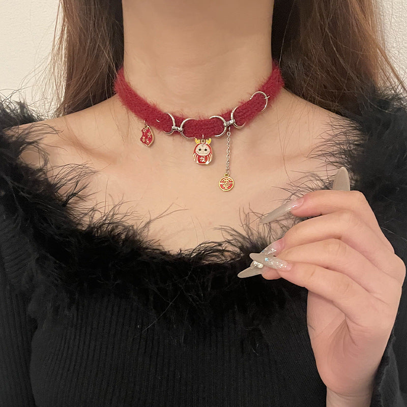 Dragon Red Plush Choker Necklace | Magic Stories