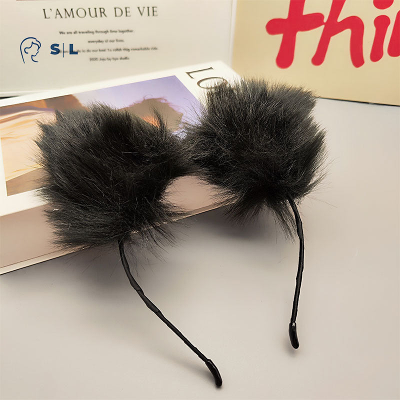 Furry Cat Ears Headband For Women — detail