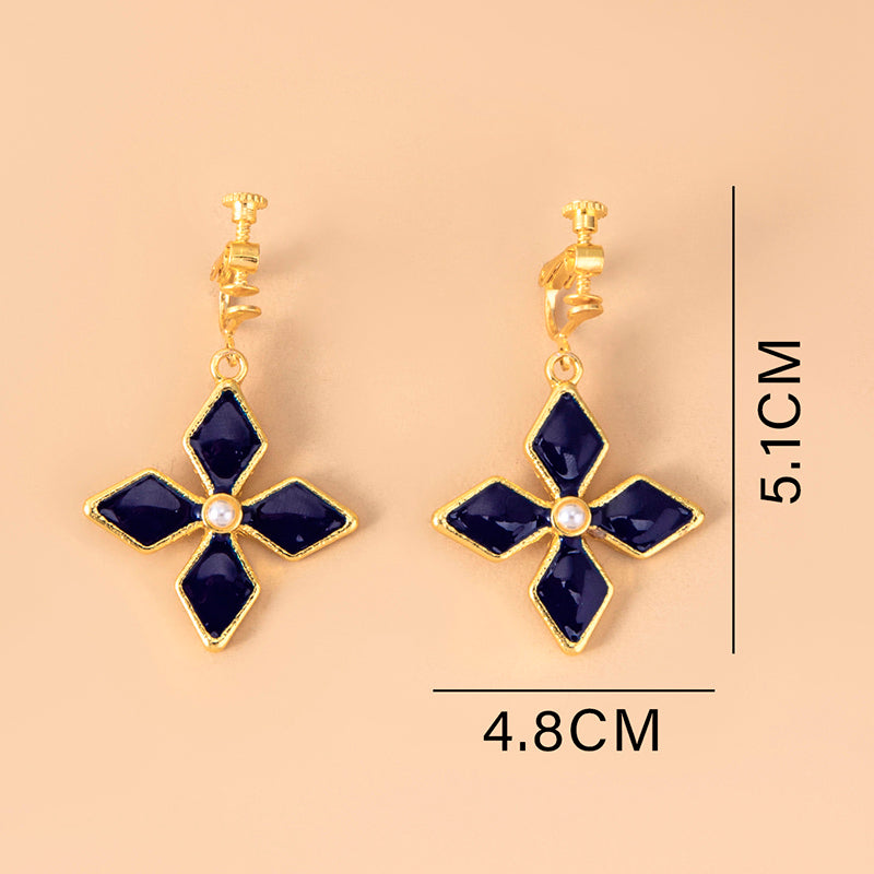 Genshin Impact Keqing Enamel Blue Geometric Flower Earrings — scale reference