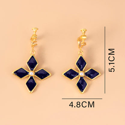 Genshin Impact Keqing Enamel Blue Geometric Flower Earrings — scale reference