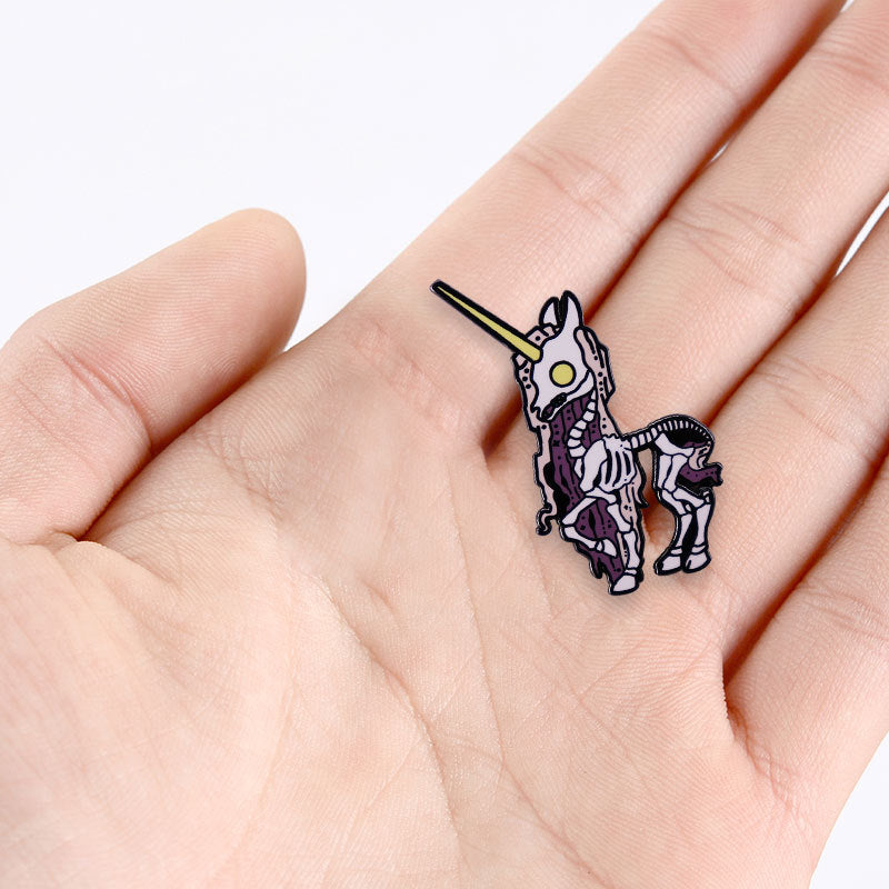 Cute Skeleton Unicorn Enamel Pin Fashion Decoration Badge Brooch — back view
