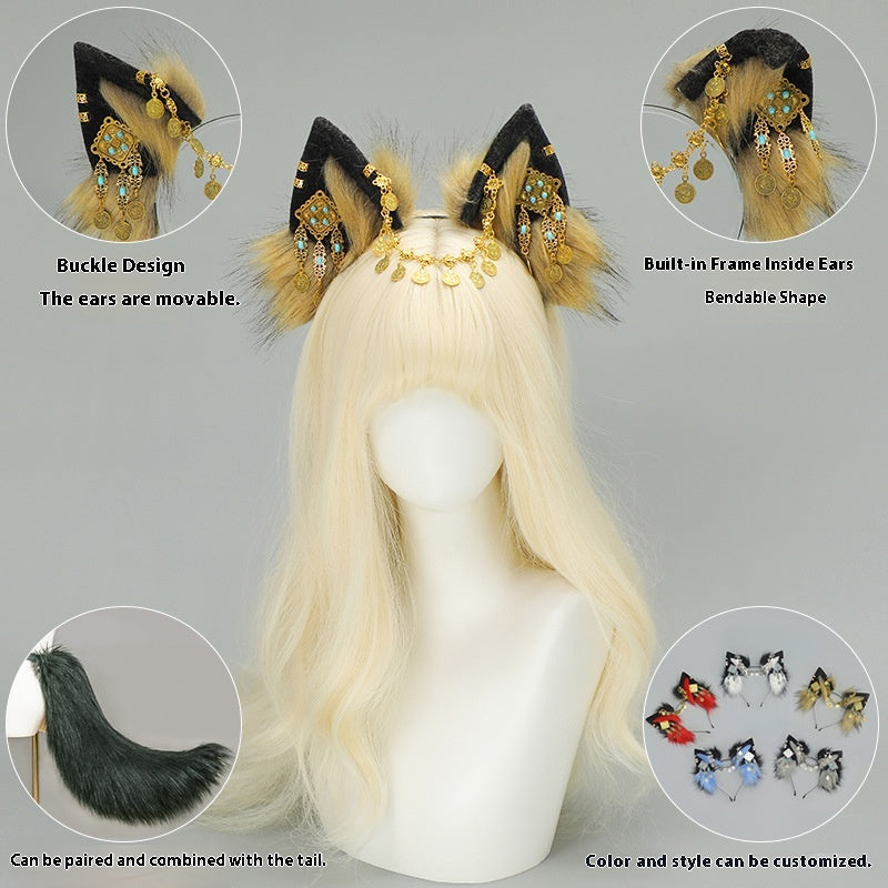 Tibetan Hair Accessories Exotic Wolf Ear Animal Ears Headband Bohemian Travel Photo Shooting Props — detail