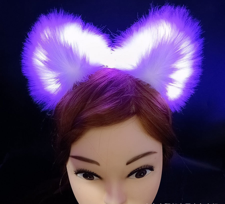 Glowing Cat Ears Headband Plush Cute Hairpin Halloween Hair Accessories — detail