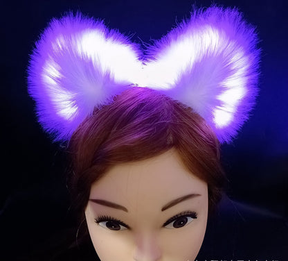 Glowing Cat Ears Headband Plush Cute Hairpin Halloween Hair Accessories — detail