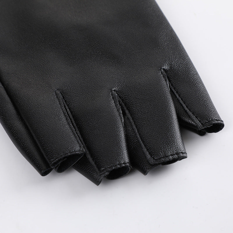 PU Leather Steampunk Style Women's Half-finger Gloves Creative Gothic Party Cosplay — back view