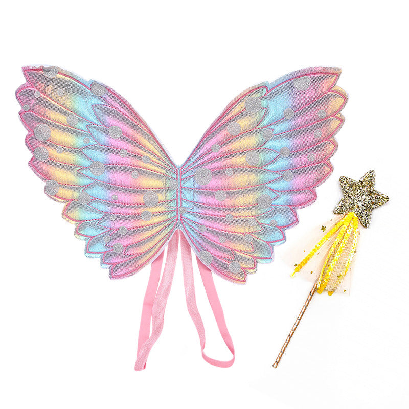 Kids Wings Wands Butterfly Rainbow Wings For Girls Princess Fairy Wings Children Halloween Cosplay Costume — in use