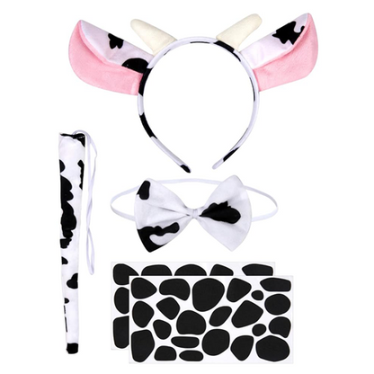 Cow Costume Set,3-piece Cow Outfit-headband With Ears, Tail, And Bow Tie And 2 Spotted Stickers, Perfect For Carnivals, And