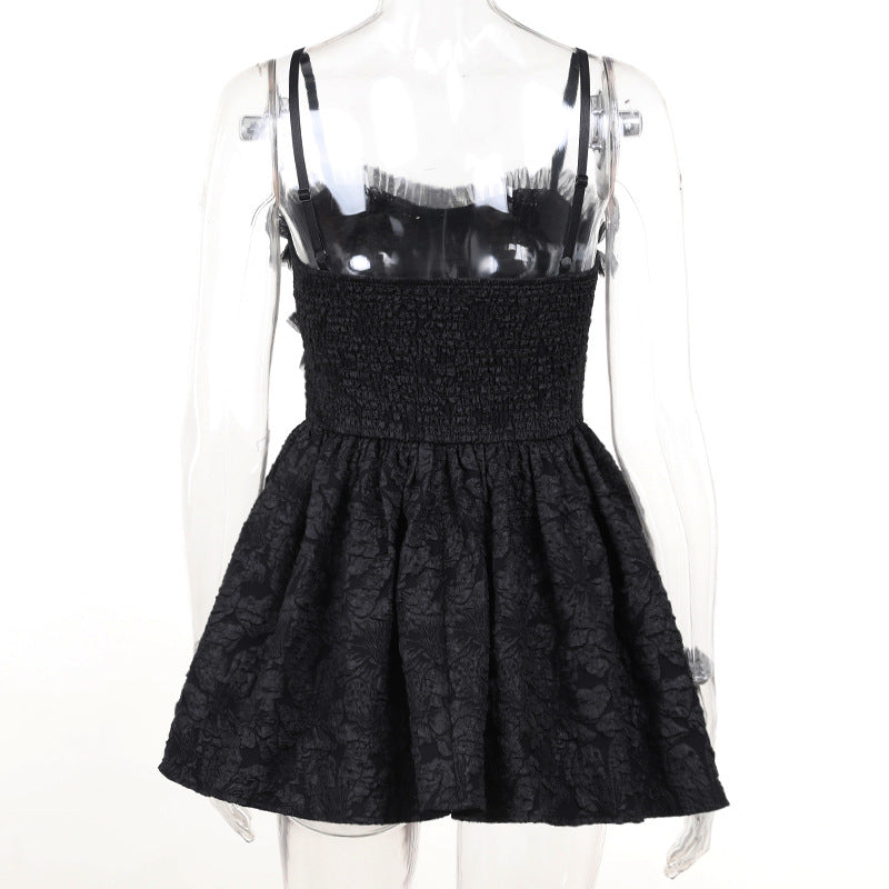 Dark Goth Rose Lace Sling Dress — side view