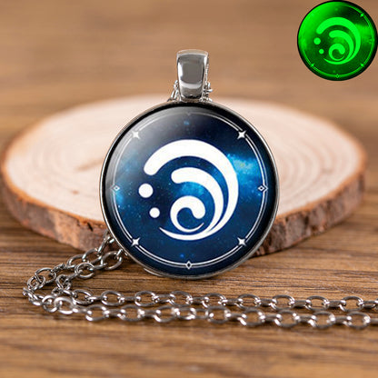 Genshin Impact Glow In The Dark Necklace Glass Pendant Luminous Necklaces — back view