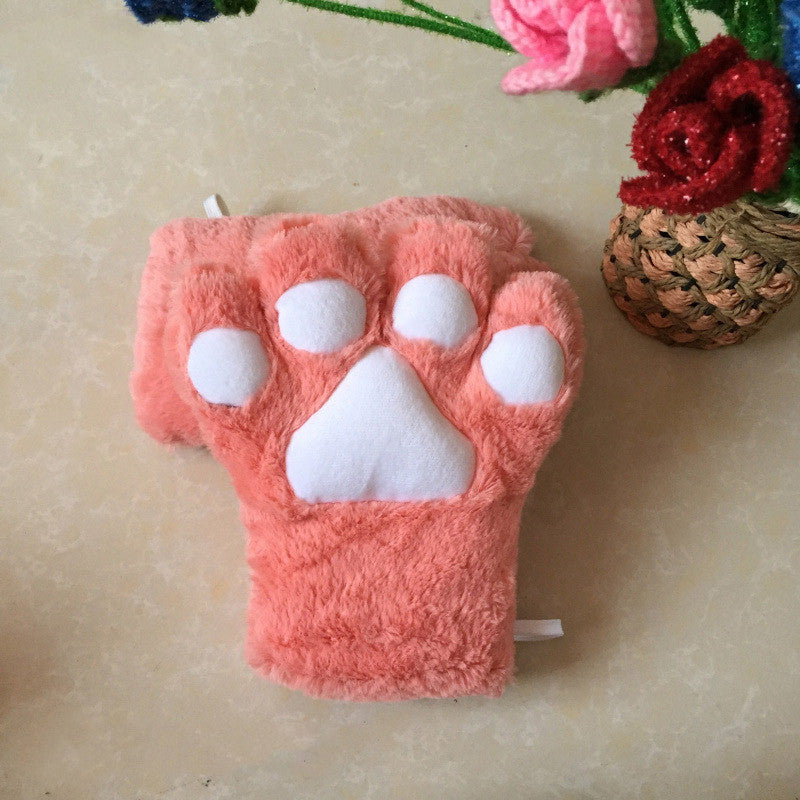 Japanese Cute Adorable Plush Cosplay Performance Props Net Red Cat Paw Gloves — side view