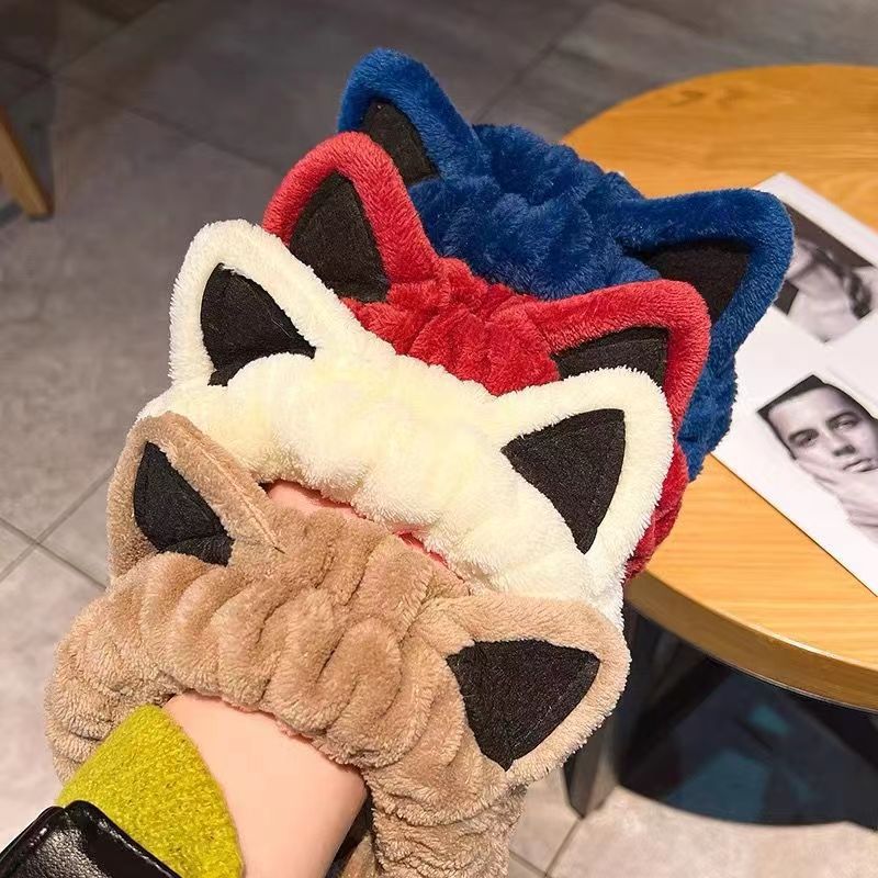 Cat Ears Headband Women's Face Wash Mask Headband — in use