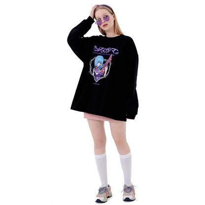 Anime Print T-shirt Men And Women Couple Long-sleeved Loose Casual Bottoming Top — detail