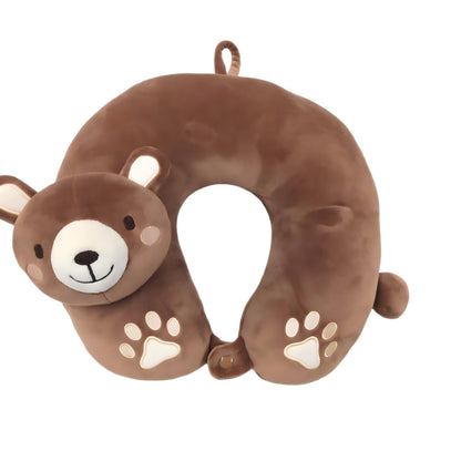 Cute Animal U Shaped Travel Neck Pillow, PP Cotton Filled Plush Neck Support Pillow, Cow & Bear Cartoon Travel Cushion For