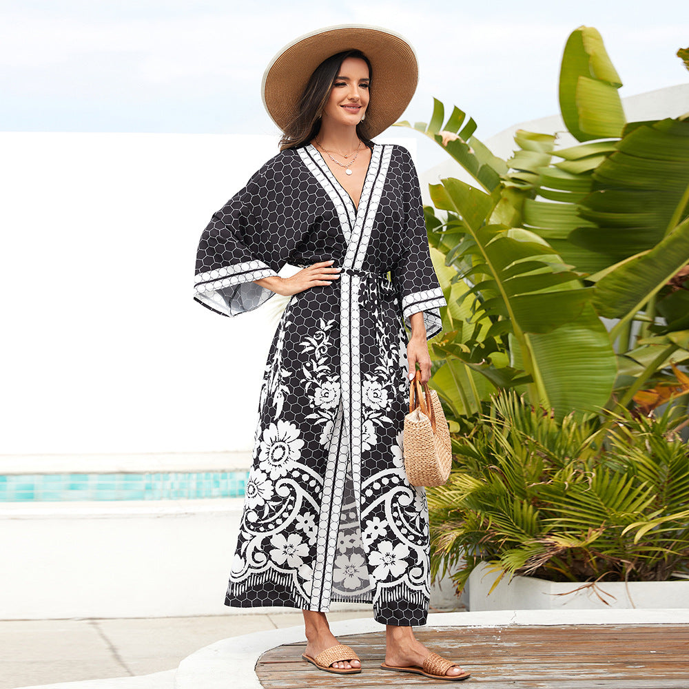 Printed Cardigan Kimono Bikini Sun Protection Dress — packaging