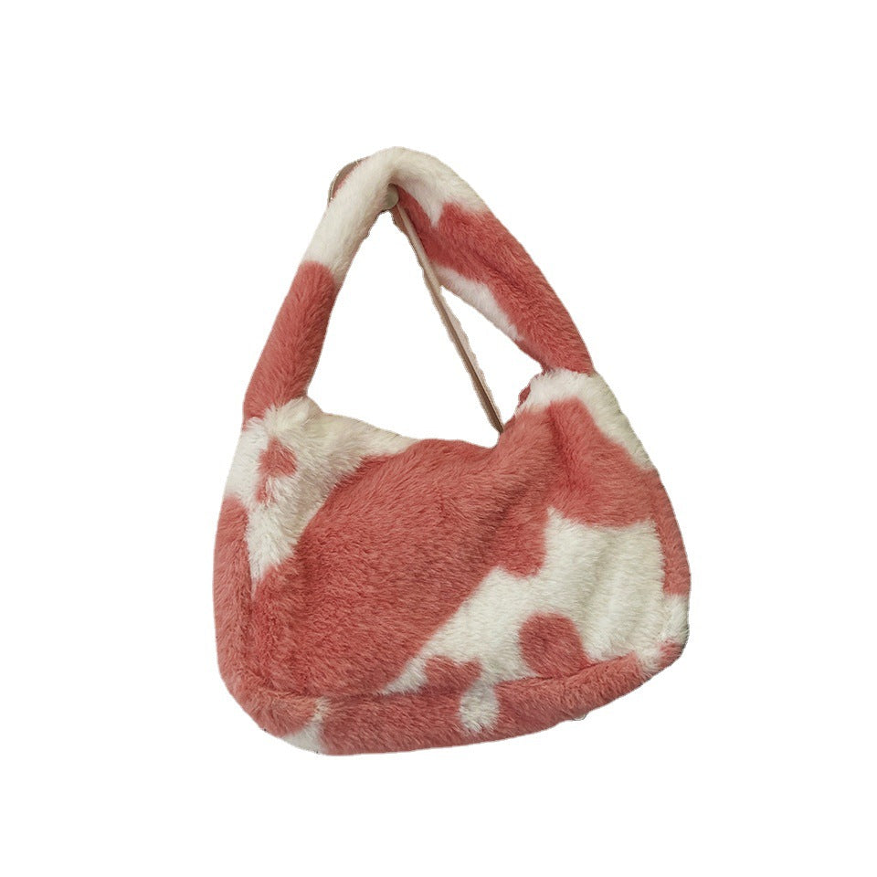 New Plush Harajuku Style Cow Fashion Plush Simple Personality Crossbody Bag — in use