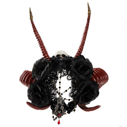 Gothic Dark Devil Horn Skull Halloween Red Antelope Horn Headband — in use