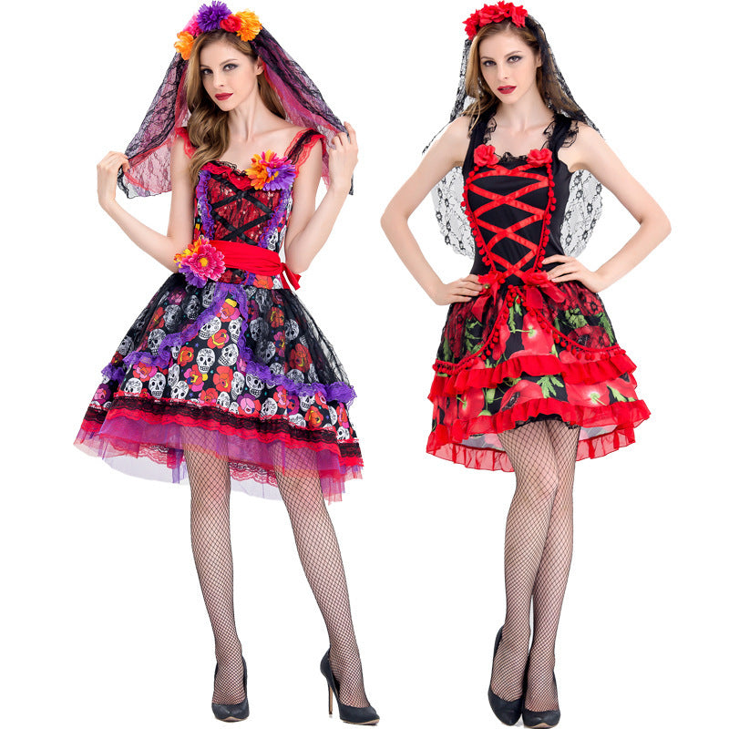 Skeleton Skirt Ghost Zombie Demon Costume — side view
