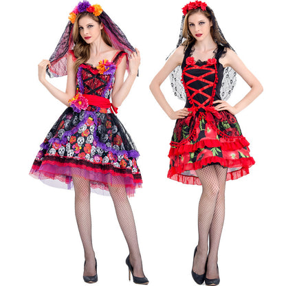 Skeleton Skirt Ghost Zombie Demon Costume — side view