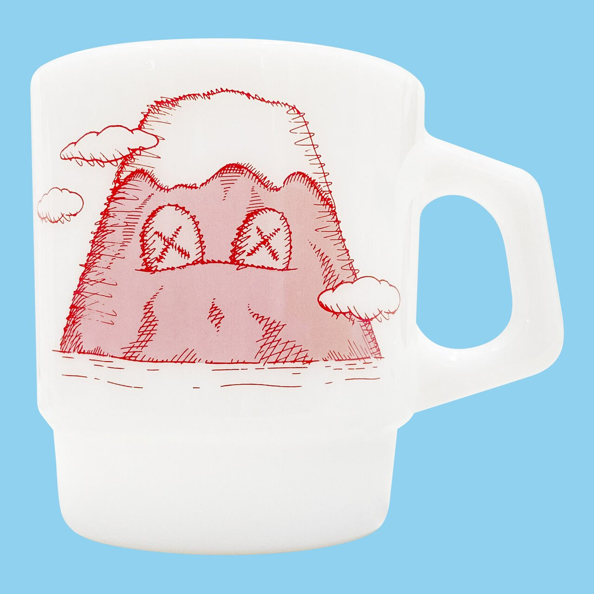 KAWS: Holiday - JAPAN Mount Fuji Fire King Mug Set of 2 Multicolor — scale reference