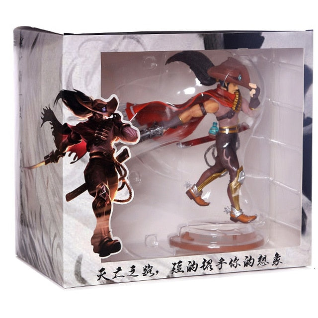 High Noon Yasuo figure in its retail window box — League of Legends collectible statue with printed character art